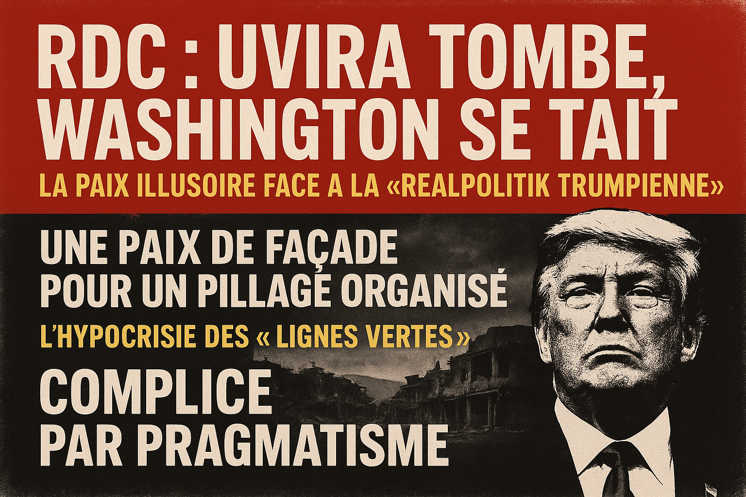 RDC : Uvira tombe, Washington se tait – La paix illusoire face à la “Realpolitik trumpienne”